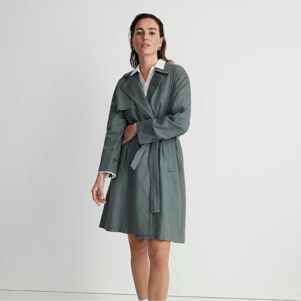 MADEWELL Sage Green Linen Blend Trench Coat